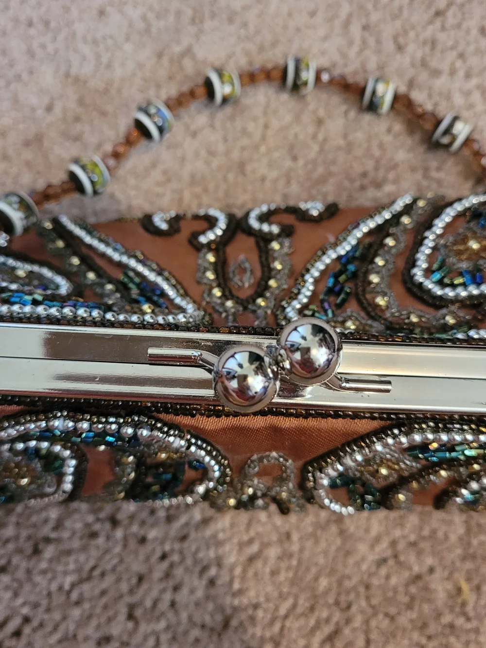 Bisou Bisou Michele Bohbot Beaded Evening Clutch Wristlet W/ Beaded Handle EUC
